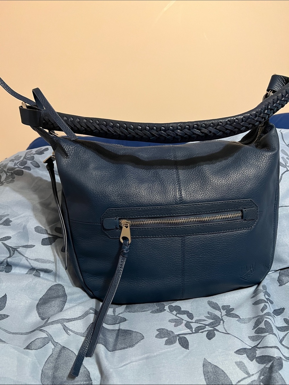 Malatesta Italian Navy Leather Shoulder Bag with Braided Strap
